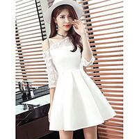 womens party a line dress solid boat neck above knee length sleeve pol ...