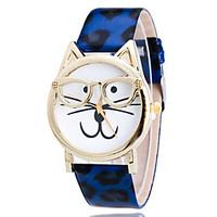 Women\'s Watch Kid\'s Watch Leopard Cat Shape Cartoon PU Leather Band Fashion Wrist Watch