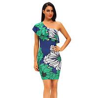 womens ruffle greenish floral print frill one shoulder midi dress