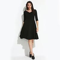 Women\'s Going out / Casual/Daily / Formal Simple / Street chic Swing Dress, Solid Boat Neck Above Knee ¾ Sleeve Black