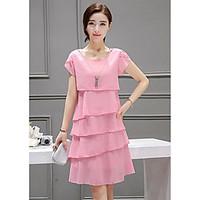 womens daily loose dress solid round neck above knee short sleeve othe ...