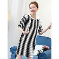 womens daily loose dress striped hooded above knee half sleeve others  ...