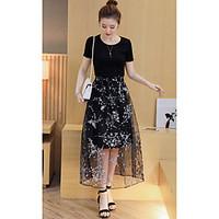 womens going out cute swing dress floral round neck maxi short sleeve  ...