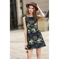 womens daily going out vintage cute a line dress animal print round ne ...