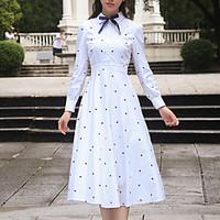 Women\'s Date Casual/Daily T Shirt Dress, Pattern Shirt Collar Midi Long Sleeve Other Fall Low Rise Inelastic Medium