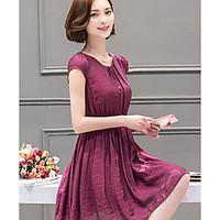 Women\'s Other Casual A Line Dress, Solid Round Neck Above Knee Short Sleeve Other Summer High Rise Micro-elastic Medium