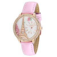 Women\'s Fashion Watch Simulated Diamond Watch Casual Watch Quartz Japanese Quartz Leather Band Eiffel Tower White Brown Pink