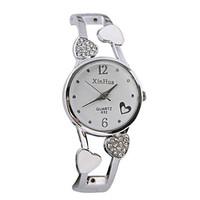 Women\'s Fashion Watch Quartz Casual Watch Alloy Band Heart shape Bangle Silver