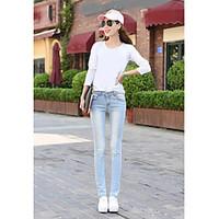 womens mid rise strenchy jeans pants simple slim solid