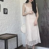 womens daily casual sexy simple lace dress solid strap midi sleeveless ...