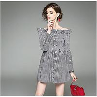 womens daily casual a line dress solid striped boat neck above knee lo ...