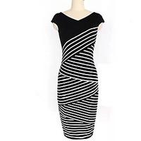 womens daily bodycon dress striped round neck midi short sleeve polyes ...