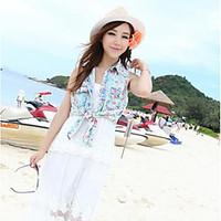 Women\'s Outdoor clothing Vacation Summer Cloak/Capes, Floral Shirt Collar Short Sleeve Short Cotton