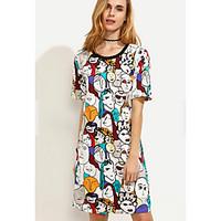 Women\'s Going out Casual/Daily A Line Dress, Solid Pattern Round Neck Mini Short Sleeve Polyester Summer Mid Rise Micro-elastic Medium