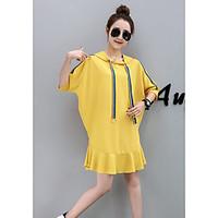 Women\'s Other Casual Shift Dress, Solid Round Neck Above Knee ½ Length Sleeve Other Summer Mid Rise Micro-elastic Medium