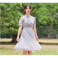 womens other casual a line dress solid round neck knee length short sl ...