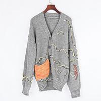 womens casual vintage regular cardigan solid deep v long sleeve nylon  ...