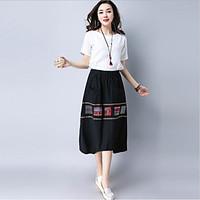 Women\'s Casual/Daily Knee-length Skirts, Chinoiserie A Line Ruffle Geometric Summer