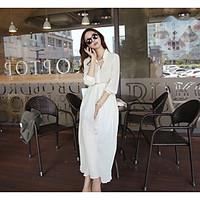 Women\'s Going out Casual/Daily A Line Dress, Solid V Neck Mini Long Sleeve Polyester Summer Mid Rise Micro-elastic Medium