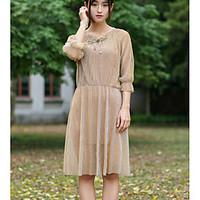 Women\'s Other Casual Shift Dress, Solid Round Neck Above Knee Short Sleeve Lace Summer Mid Rise Micro-elastic Medium