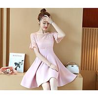 womens casualdaily simple a line dress solid round neck mini length sl ...