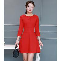 womens officecareer daily casual simple a line dress solid round neck  ...