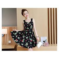 Women\'s Going out Casual/Daily Loose Dress, Floral Strap Above Knee Sleeveless Cotton Summer High Rise Micro-elastic Thin