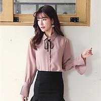 womens going out street chic fall blousesolid shirt collar long sleeve ...