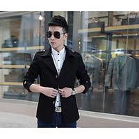 Work Simple Coat, Solid Shawl Lapel Long Sleeve Fall Machine wash Hand wash Dry flat Cotton Regular