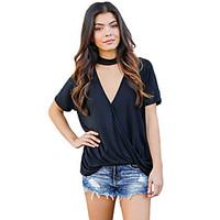 womens going out beach holiday sexy summer t shirt solid v neck short  ...