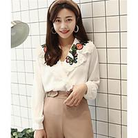 womens casualdaily simple spring summer shirt embroidered v neck long  ...