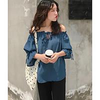 womens casualdaily simple spring summer blouse solid boat neck length  ...