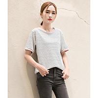 womens casualdaily simple spring summer t shirt striped round neck sho ...