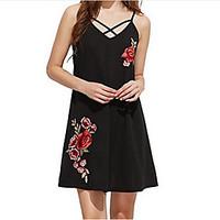 Women\'s Going out Beach Party Sexy Vintage Cute A Line Sheath Dress, Solid Floral Strap Above Knee Sleeveless Cotton Linen Summer High Rise