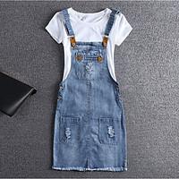 womens casualdaily denim dress solid strap above knee sleeveless polye ...