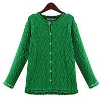 Women\'s Plus Size Vintage Long Cardigan, Solid Beige Green Round Neck Long Sleeve Others All Seasons Medium Stretchy