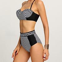 womens halter bikini color block polyester spandex black