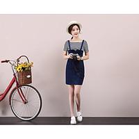 womens casualdaily denim dress solid strap above knee sleeveless polye ...