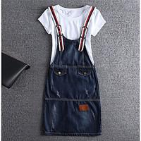 womens casualdaily simple denim dress solid strap above knee sleeveles ...