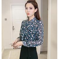 womens casualdaily simple blouse print asymmetrical long sleeve cotton ...