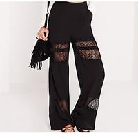 womens mid rise inelastic loose pants street chic relaxed lace solid