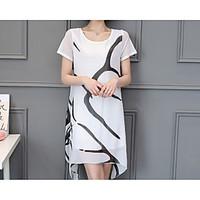 womens other casual loose shift dress print round neck asymmetrical sh ...