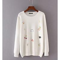 womens casualdaily simple short pullover embroidered blue white round  ...