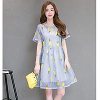 womens daily casual street chic a line dress solid floral round neck m ...