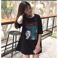 womens going out casualdaily simple loose dress solid letter round nec ...