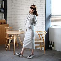 womens casualdaily simple fall t shirt skirt suits solid hooded long s ...