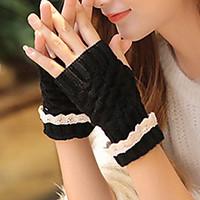 Women Wool Half Finger Wrist Length, Solid Casual Winter