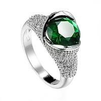 Women\'s Men\'s Ring Emerald Unique Design Euramerican Fashion Zircon Alloy Jewelry Jewelry 147 Wedding Special Occasion Anniversary