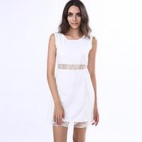 Women\'s Beach / Going out Cute / Street chic A Line Dress, Patchwork Round Neck Mini Sleeveless White Polyester / Others Summer High Rise