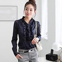 womens formal simple all seasons shirt solid long sleeve blue white me ...